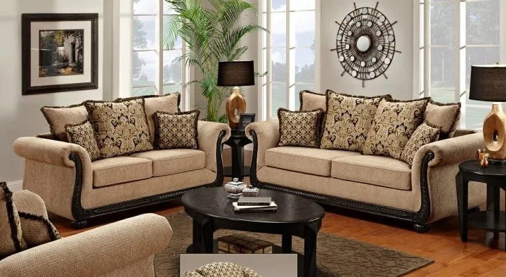 Beige Sofa and Loveseat