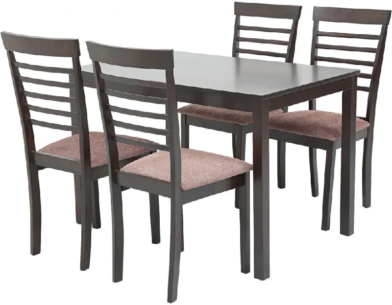 Cheer 5 Pieces Rectangular Wooden Dining Set Modern Design 4 Seater Comfortable Chairs and 1 Table H76*L110*D70cm | Modern Dining Room and Kitchen -Dark Brown 1+4