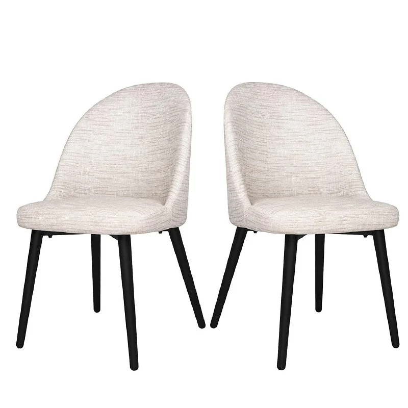 Set of 2 Elegant Modern Dining Chairs, Metal Frame PU Leather Waterproof Kitchen Seat, Cream