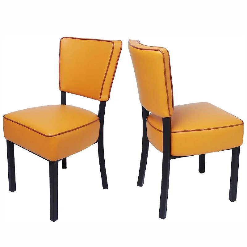 Set of 2 Leather Side Chairs Kitchen Dining Chairs with Upholstered and Backrest, Orange