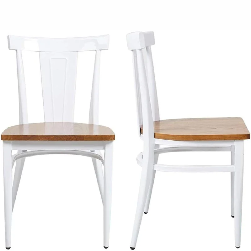 Set of 2 Dining Room Side Chair Wood Kitchen Chairs with Metal Legs Fully Assembled, Retro Back, White