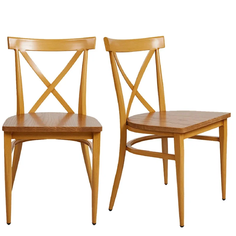 Set of 2 Dining Side Chairs Solid Wood Chair Heavy Duty Metal Frame, X Back Yellow