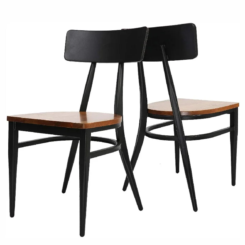 Set of 2 Kitchen Dining Chairs Wood Seat with Simple Back Metal Legs, π Back, Black