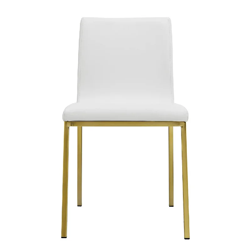 Set of Two Minimalist White Faux Faux Leather and Gold Chairs