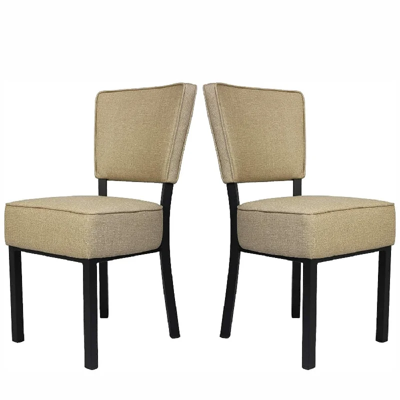 Set of 2 Kitchen Dining Chairs PU Leather Side Chairs with Soft Cushion, Sand Beige