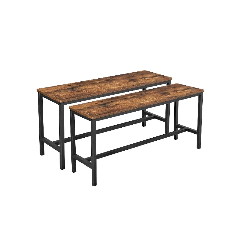 Set of 2 Dining Table Benches Rustic Brown