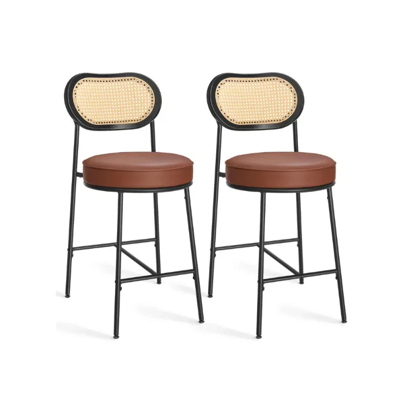 Bar Stools Set of 2, Counter Height Bar Stool with PE Rattan Back