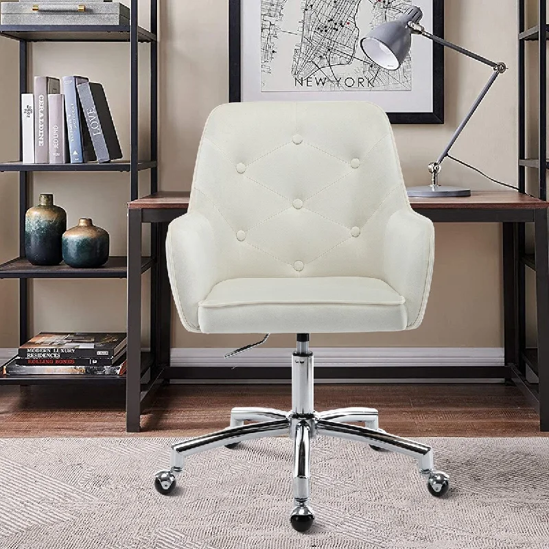 Velvet Swivel Tufted Adjustable Rolling Home Office Task Chair