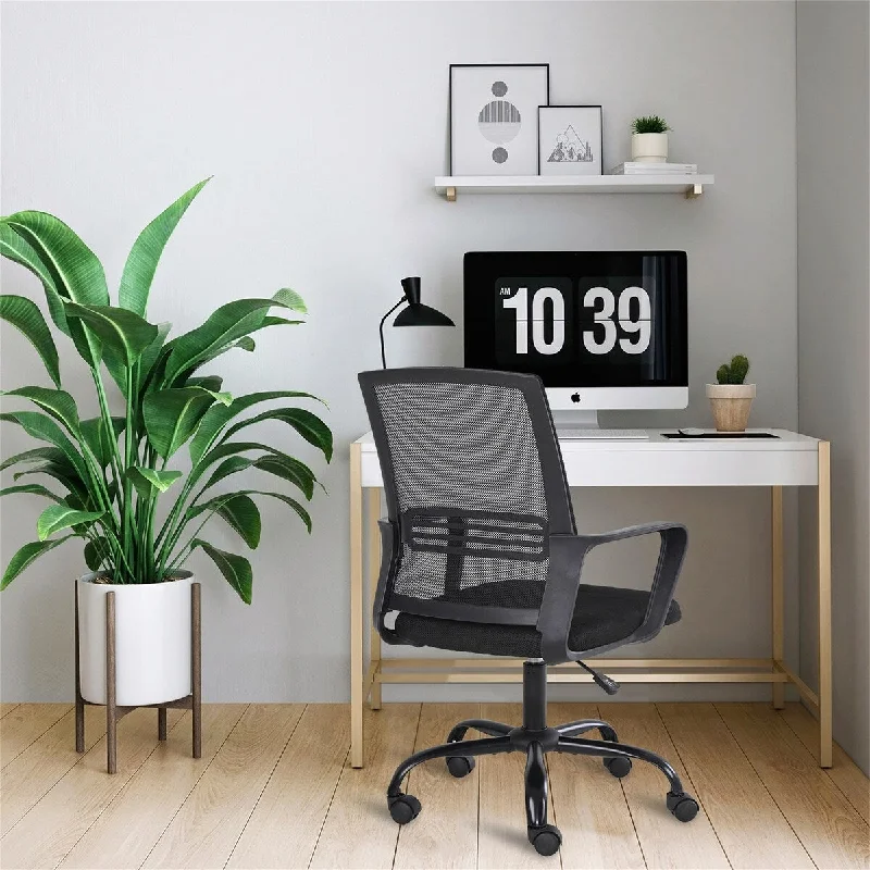 Black Mesh Computer Chair Height Adjustable Swivel Chair