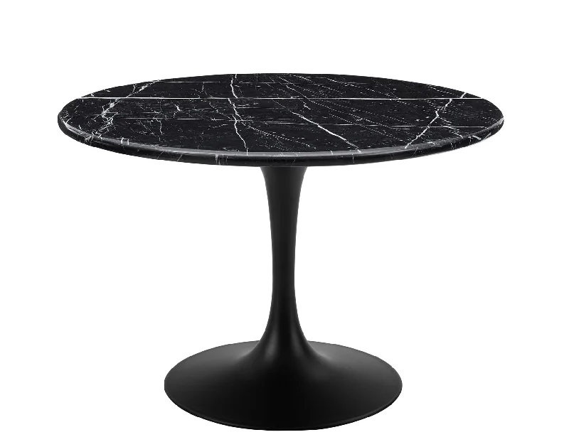 Colfax 45 inch Round Black Marquina Marble Top/Black Base Dining Table