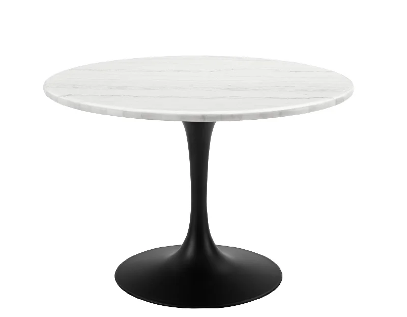 Colfax 45 inch Round White Marble Top/Black Base Dining Table