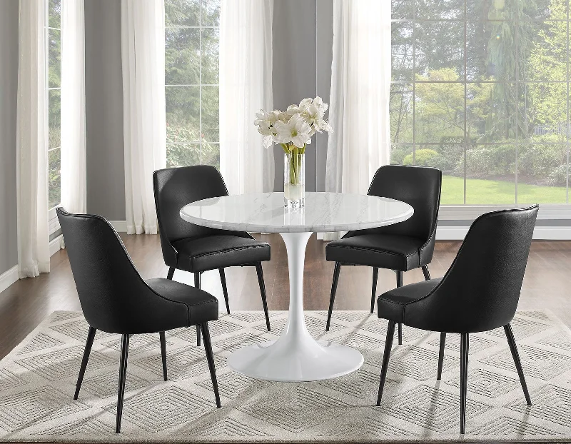 Colfax 5-Piece White Marble Dining Set(Table & 4 Chairs)