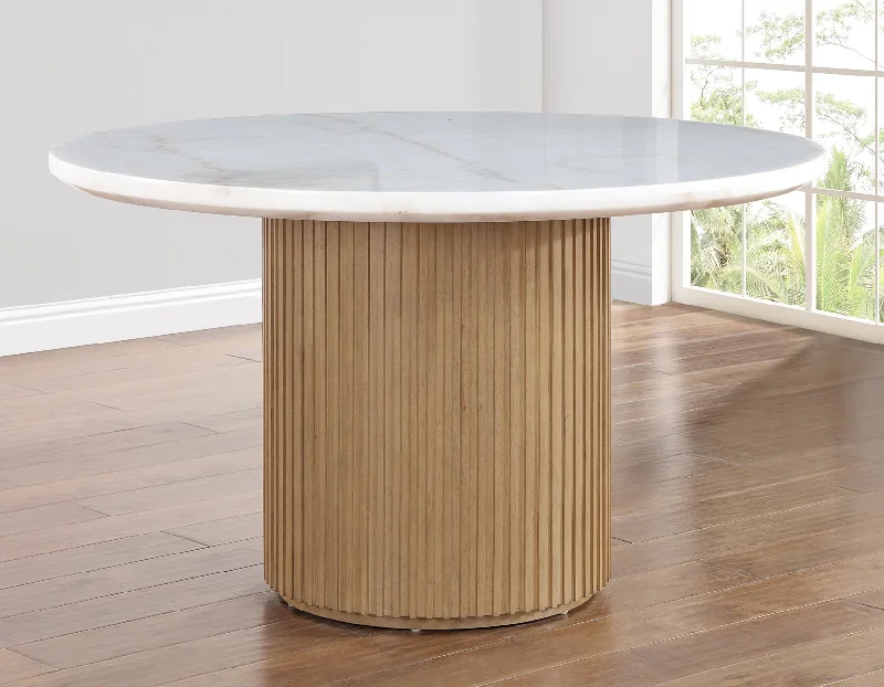 Colvin 52″ Round White Marble Table, Toffee Finish