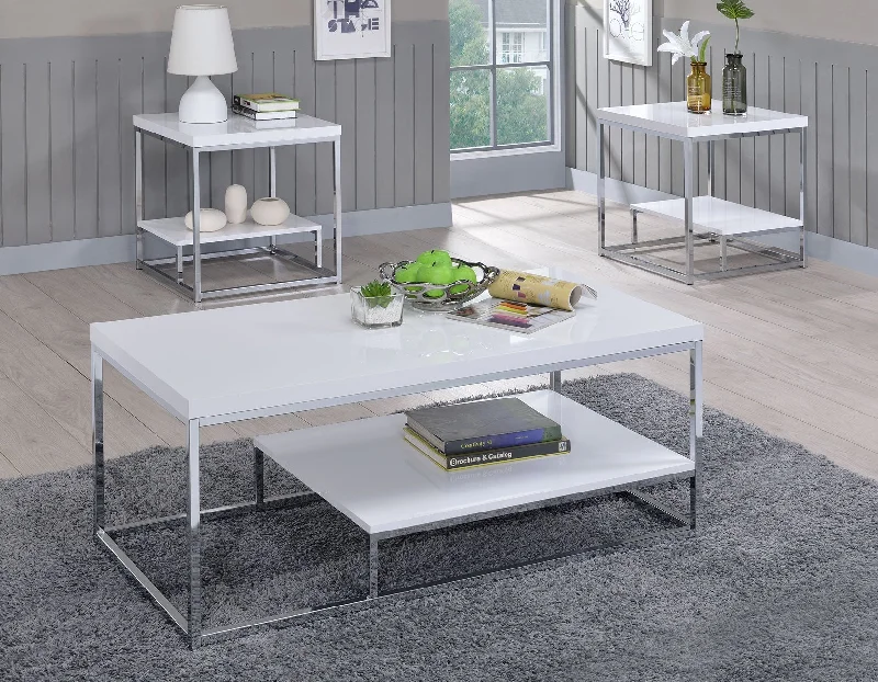 Lucia White 3-Piece Set(Cocktail & 2 End Tables)