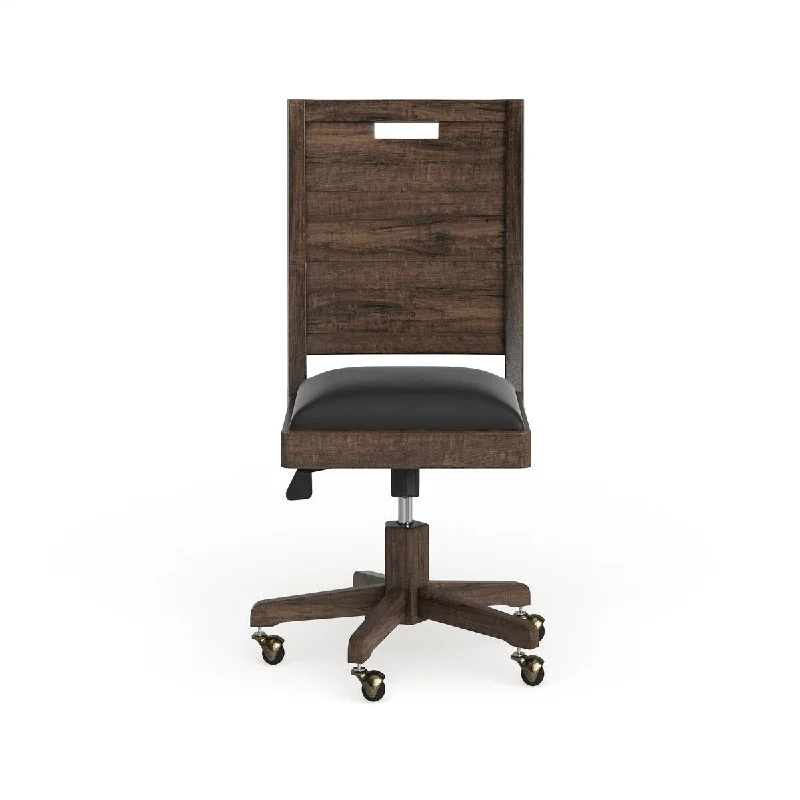 Magnussen H3561 Pine Hill Brown Rustic Pine, Metal, and Faux Leather Adjustable Swivel Chair