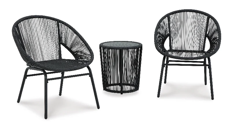 Mandarin Cape 3-Piece Outdoor Table and Chairs Set - Black, Grey