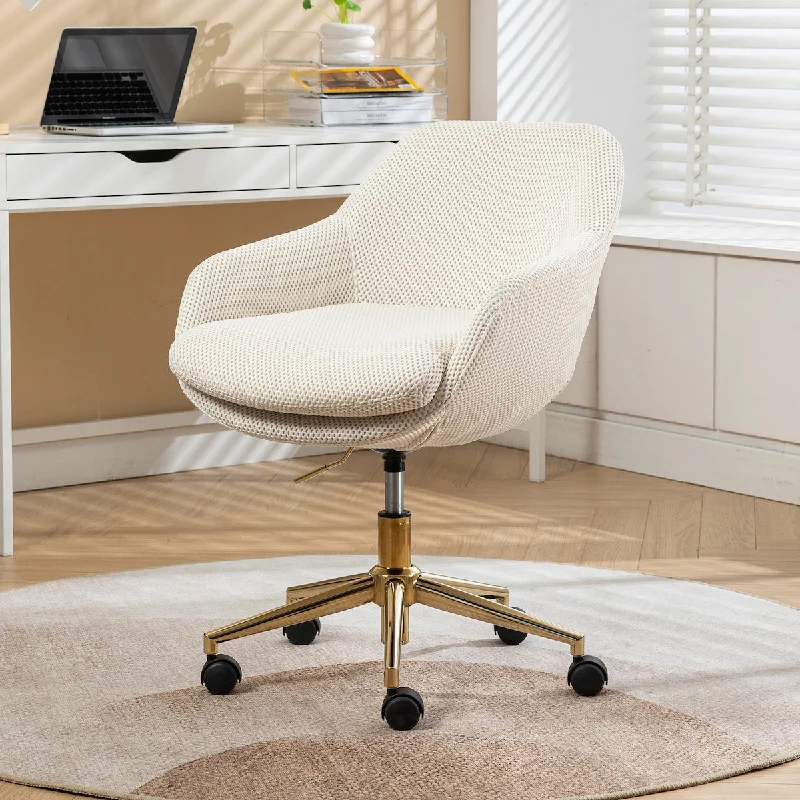 Mesh Fabric Home Office 360°Swivel Chair Adjustable Height With Gold Metal Base