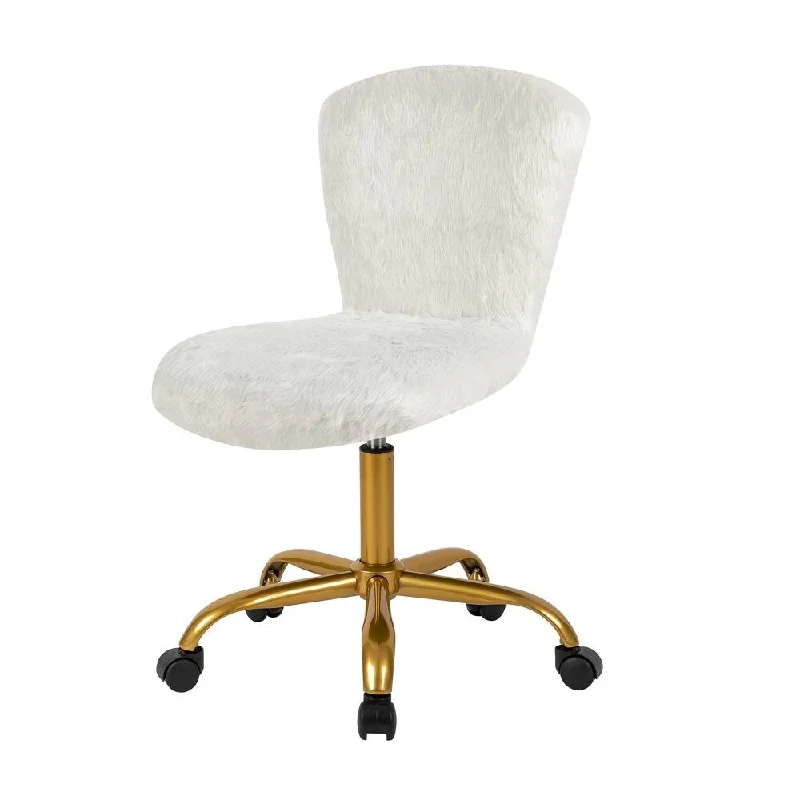 Mid Back Swivel Adjustable Vanity Chair with Faux Fur,White