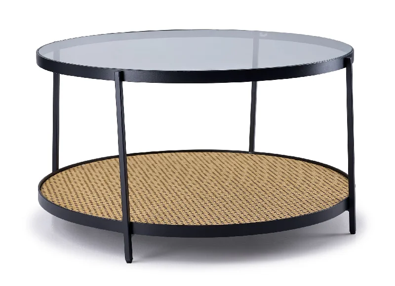 Neely Coffee Table - Black and Woven Rattan