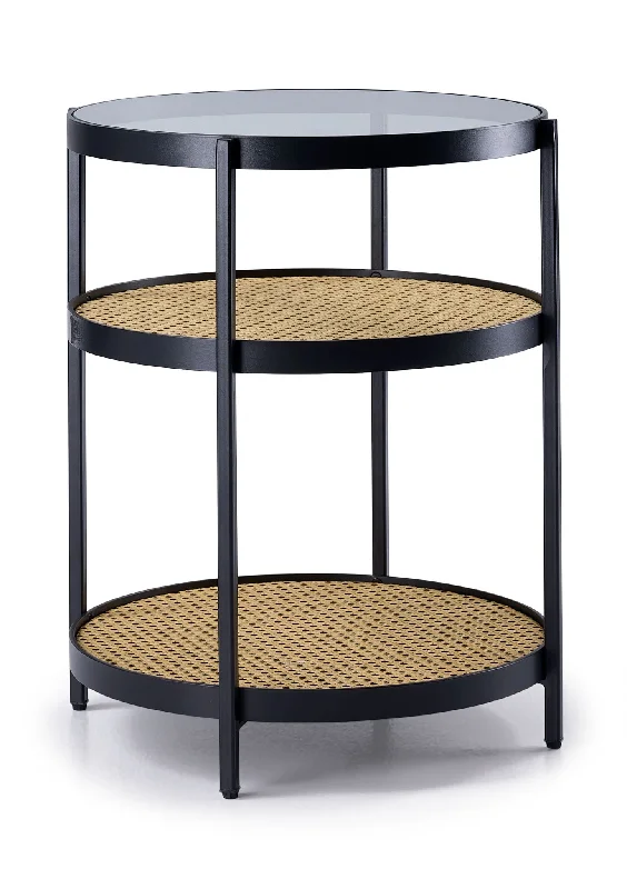 Neely 20" End Table - Black and Woven Rattan