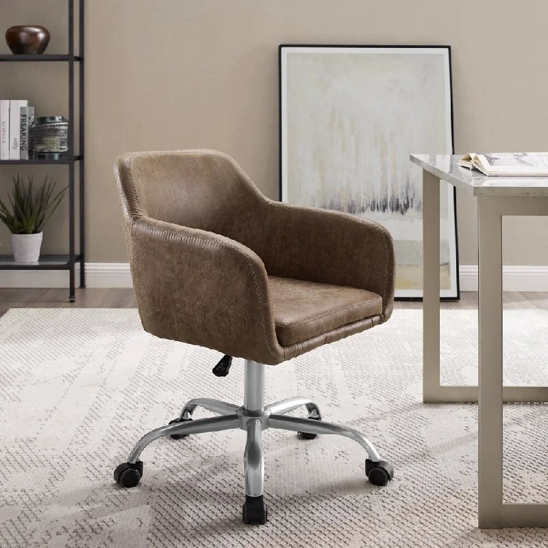 Task Chair with Adjustable Height & Swivel, 275 lb. Capacity, Rustic Brown Faux Leather