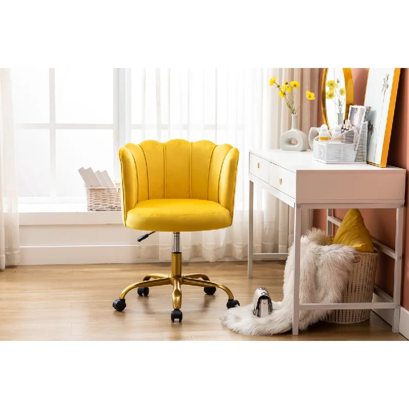 Velvet Material Accent Chair with Wheel Comfortable Living Room Chair, Yellow