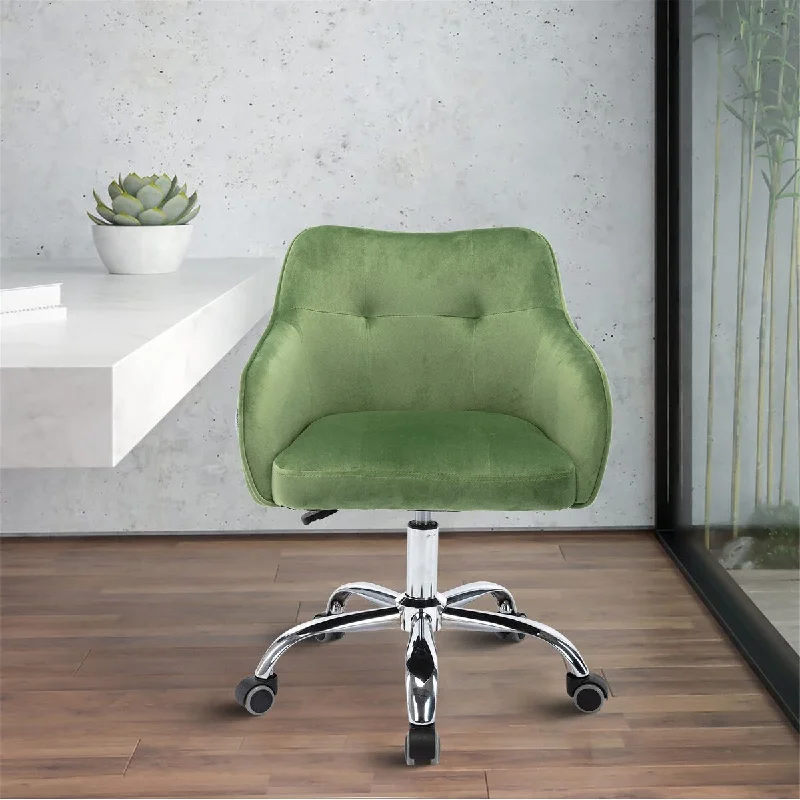 Velvet Upholstered Swivel Tufted Adjustable Height Homeoffice Task Chair With Silver Legs