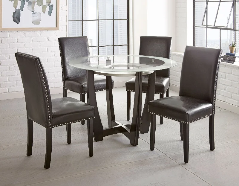 Verano 5 Piece Set(Glass Top Table & 4 Black Side Chairs)