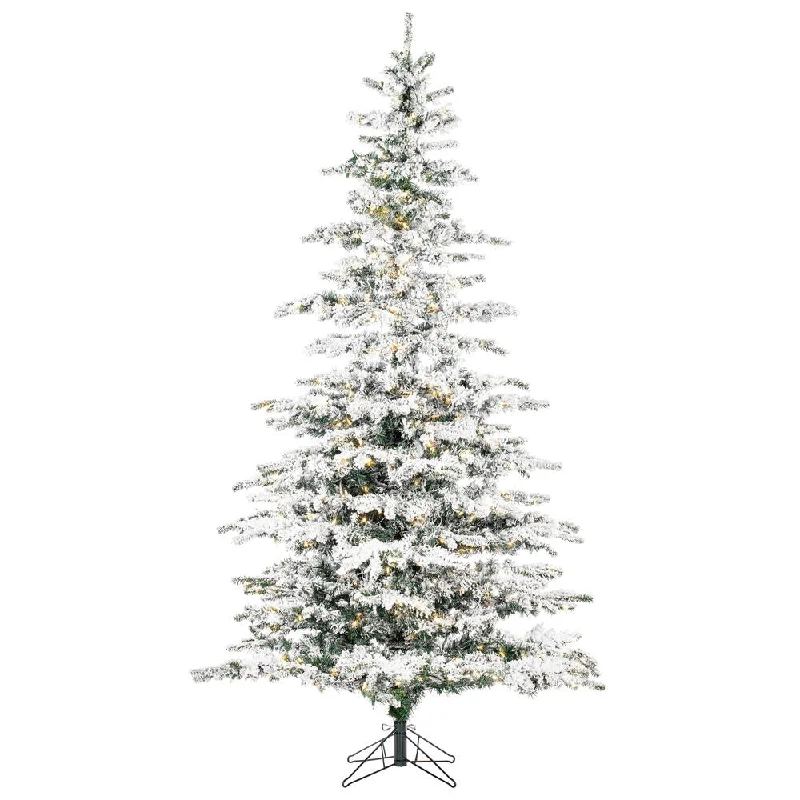 6.5' Flocked Sierra Fir Artificial Xmas Tree with Pure White Single Mold LED