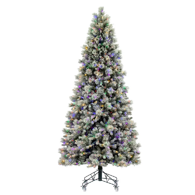 6.5' x 42" Flocked Jackson Pine Artificial Pre-Lit Xmas Tree Colored Lights.