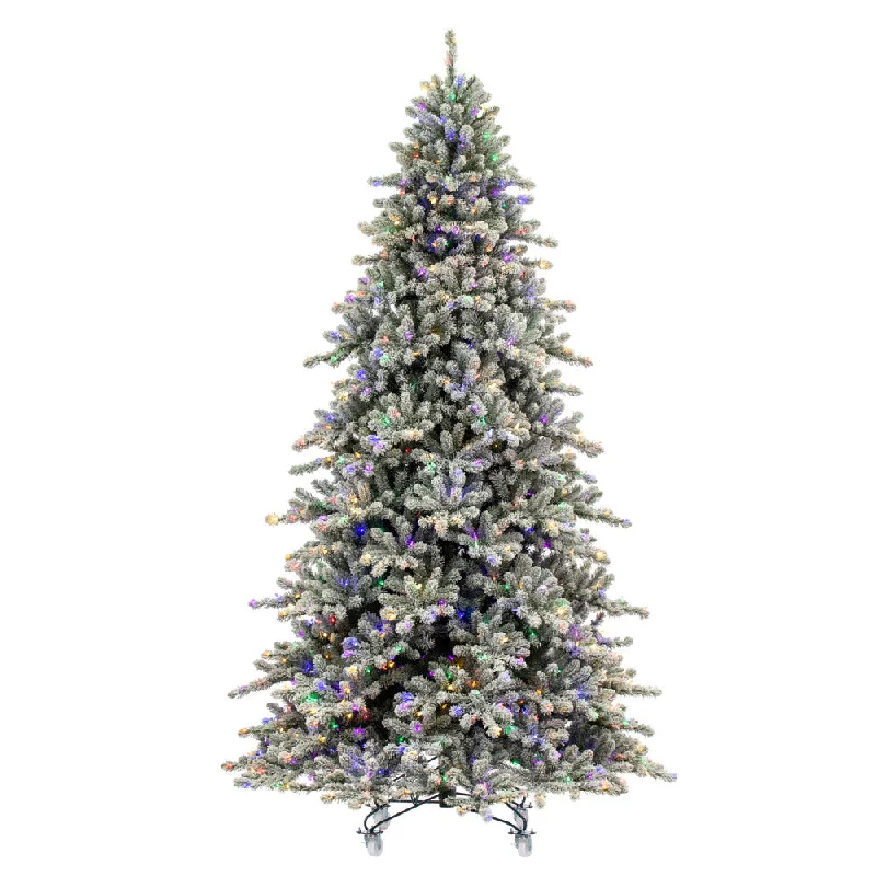 6.5' x 53" Flocked Bavarian Pine Artificial Pre-Lit Xmas Tree Colored Lights.