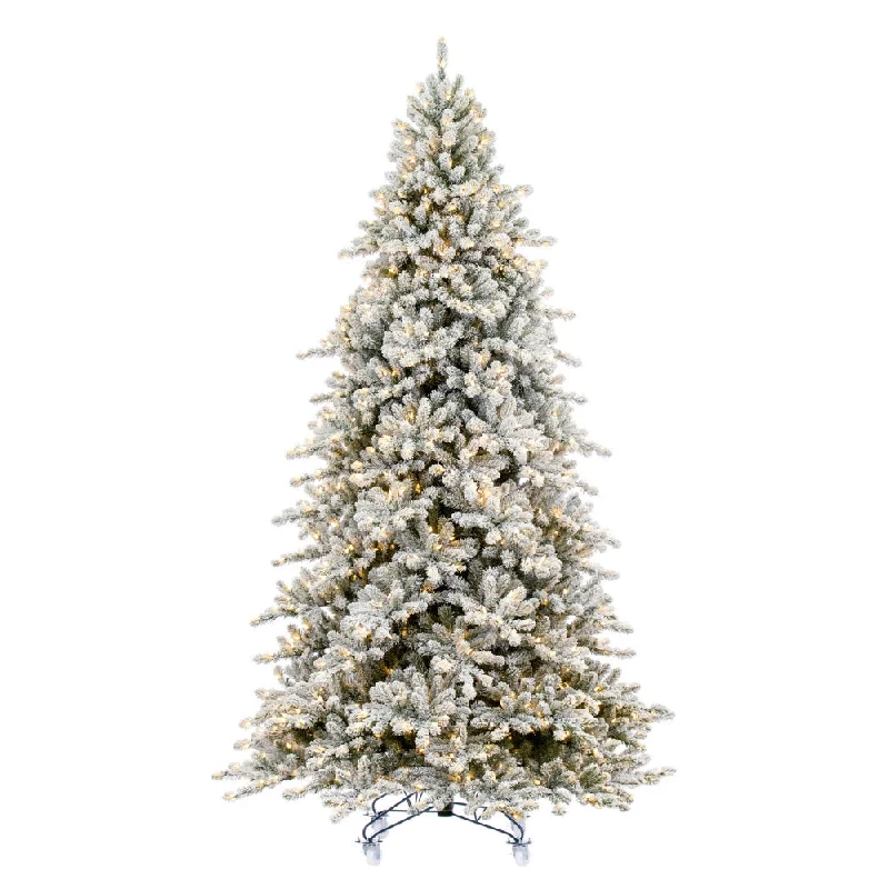 6.5' x 53" Flocked Bavarian Pine Artificial Pre-Lit Xmas Tree Warm White Lights.