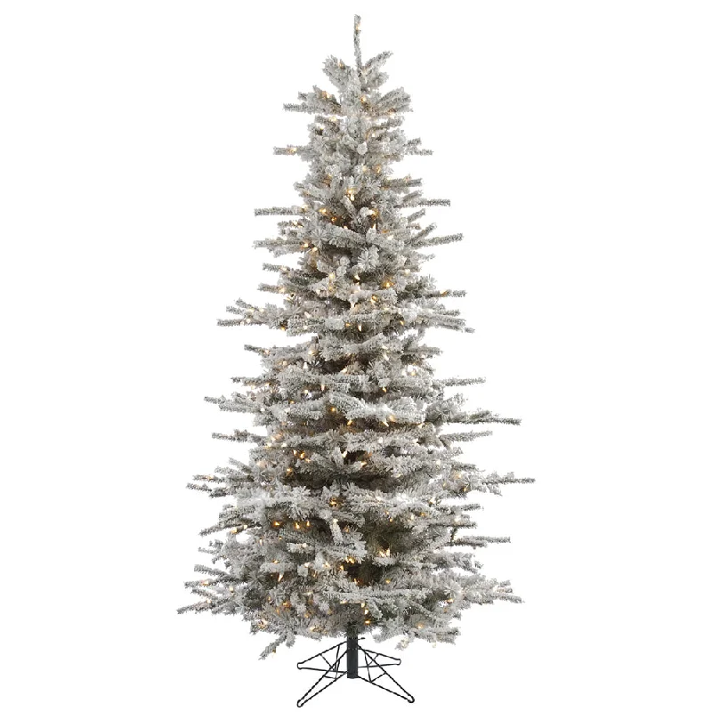 7.5' Flocked Sierra Fir Slim Artificial Christmas Tree Clear Dura-Lit lights