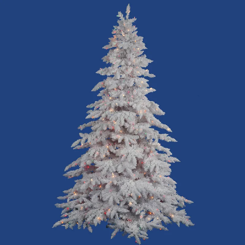 7.5' Flocked White Spruce Artificial Christmas Tree Multi-Colored Lights