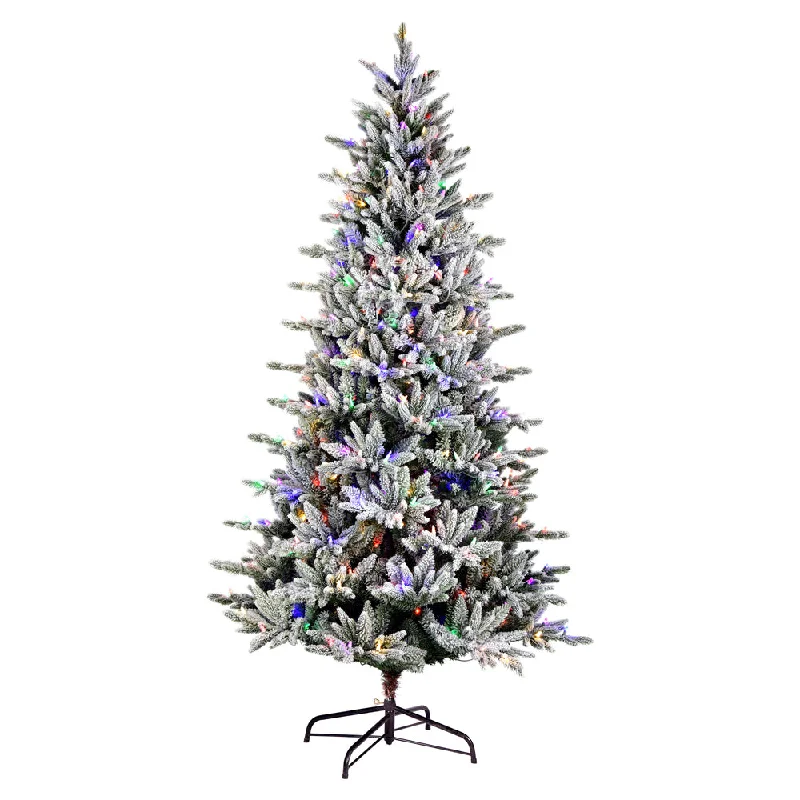 7.5' x 44" Flocked Vail Pine Artificial Christmas Tree Colored Dura-Lit LED