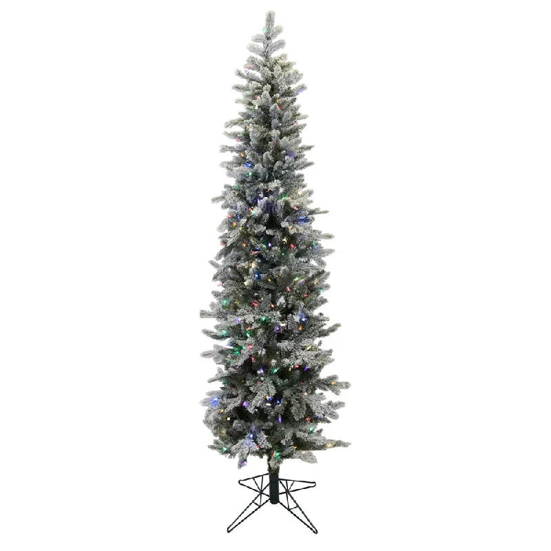 8' Frosted Glitter Tannenbaum Pine Artificial Christmas Tree Colored LED Lights