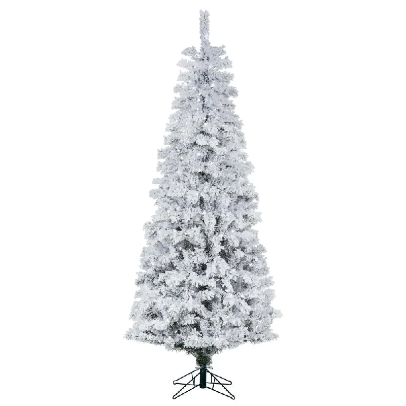 9.5' Flocked Pacific Pencil Artificial Christmas Tree with Pure White LED Lights