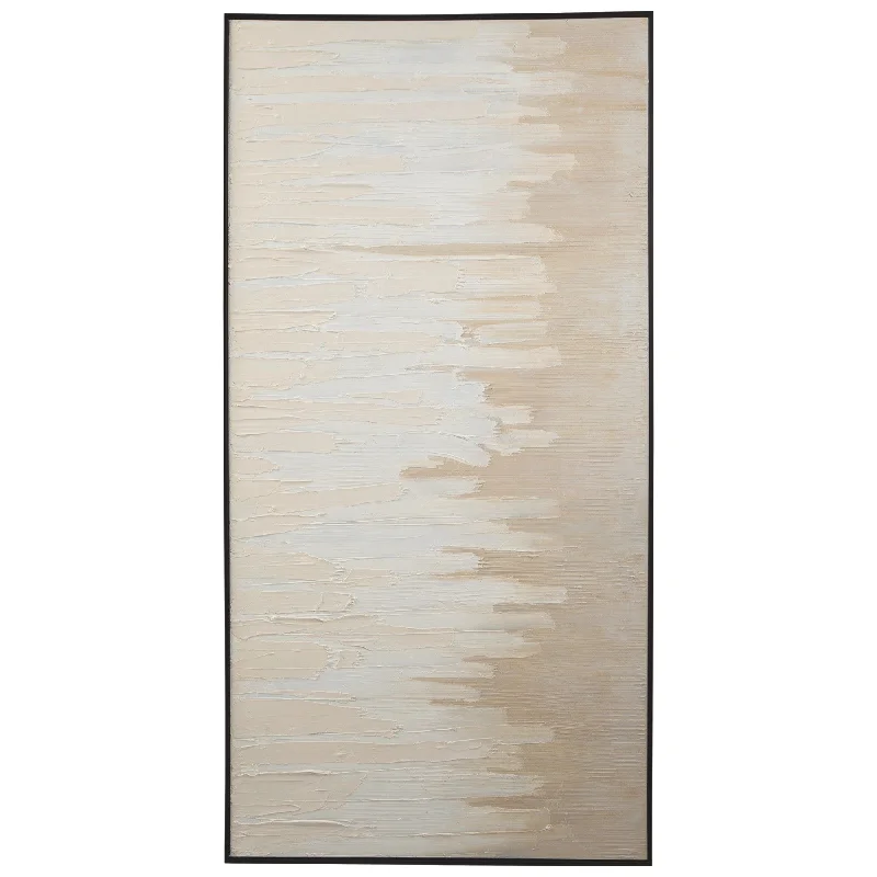 Benzara Rectangular Canvas Wall Art with Abstract Design, Beige and Off White