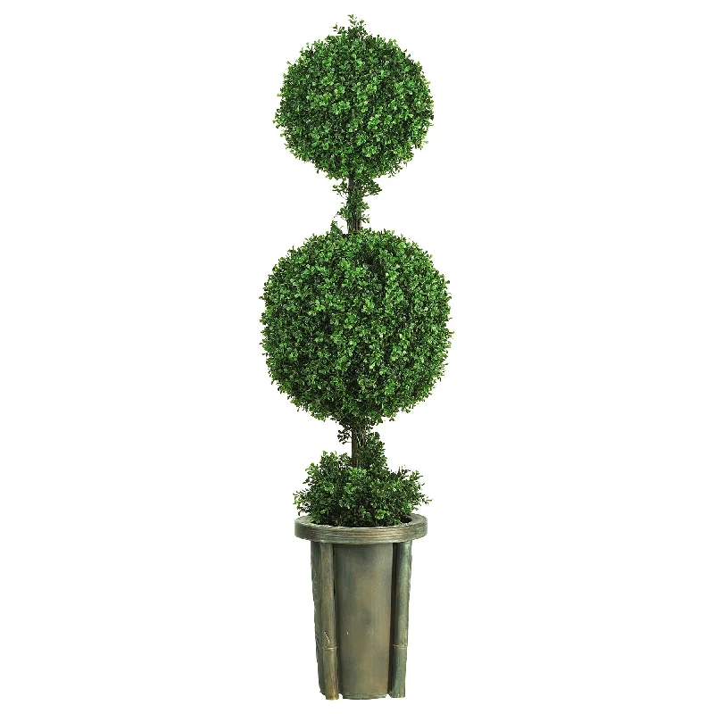 Nearly Natural 5` Double Ball Leucodendron Topiary w/Decorative Vase (Indoor/Outdoor)