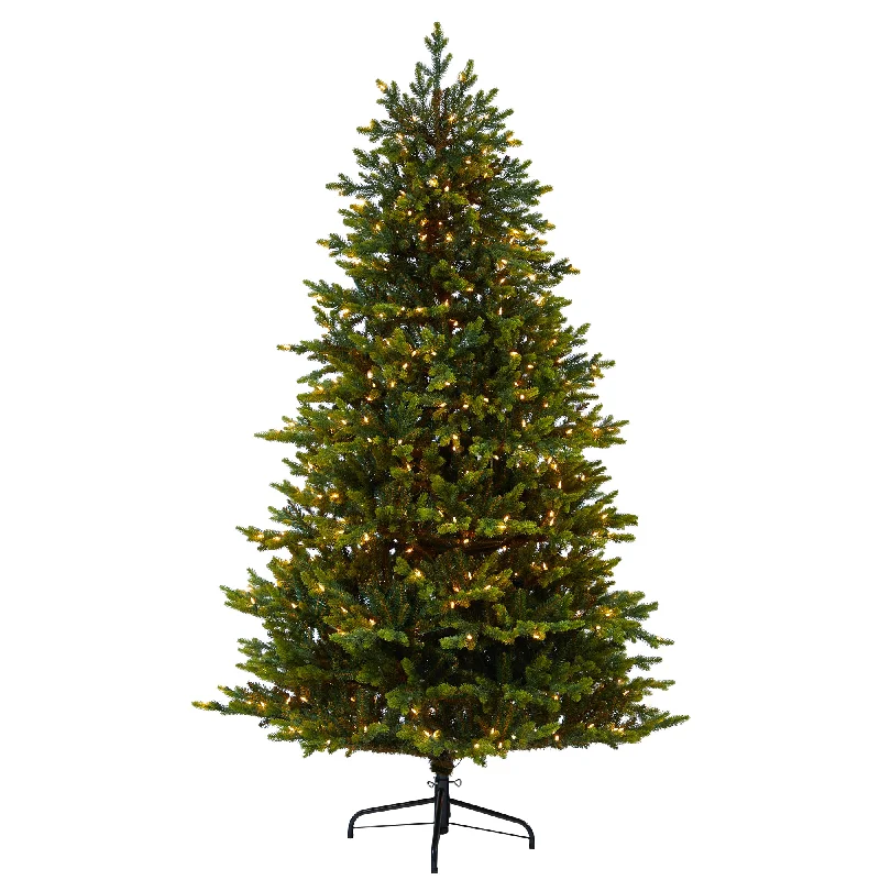 Nearly Natural 7` North Carolina Fir Artificial Christmas Tree with 550 Clear Lights and 3703 Bendable Branches