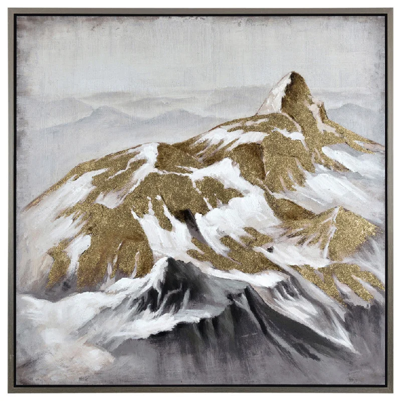 Sagebrook Home 70195 40x40" Hand Painted Mountain View Wall Art, Gold/White