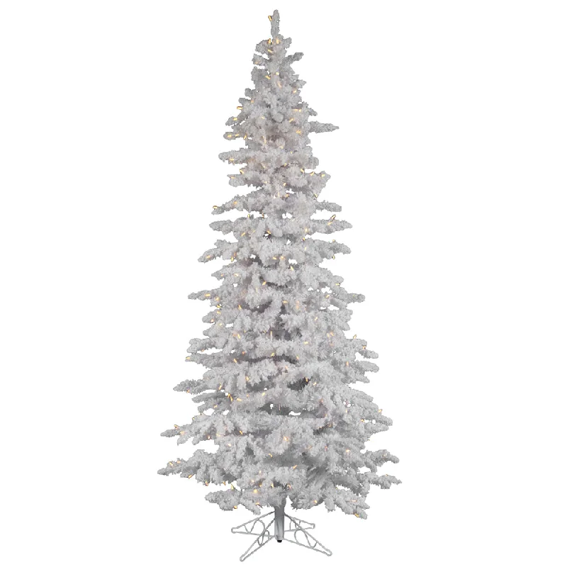 Vickerman 7.5' Flocked White Slim Artificial Christmas Tree Pure White LED