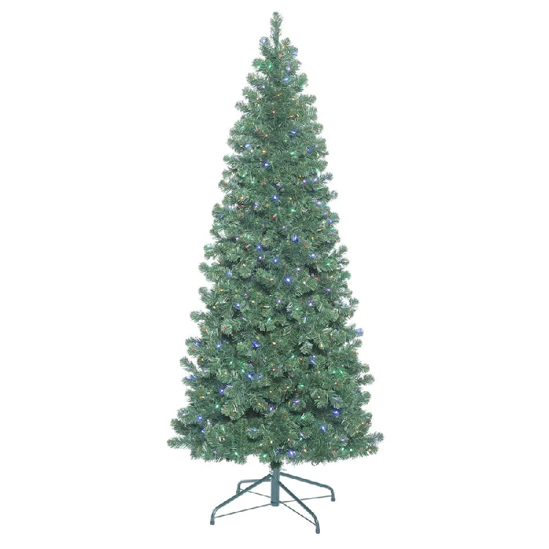 Vickerman 7.5' Oregon Fir Slim Artificial Christmas Tree Multi-Colored LED