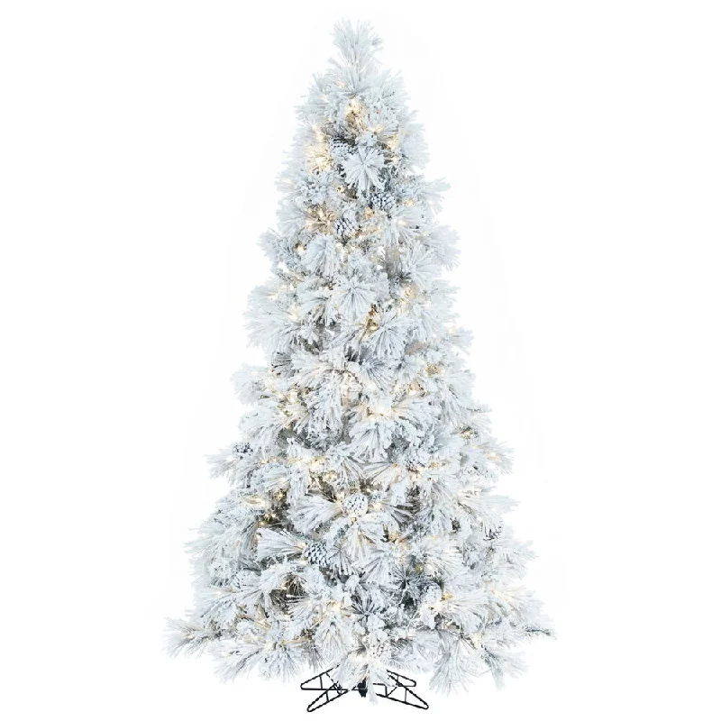 Vickerman 7.5' x 49" Flocked Atka Slim Artificial Christmas Tree Warm White LED